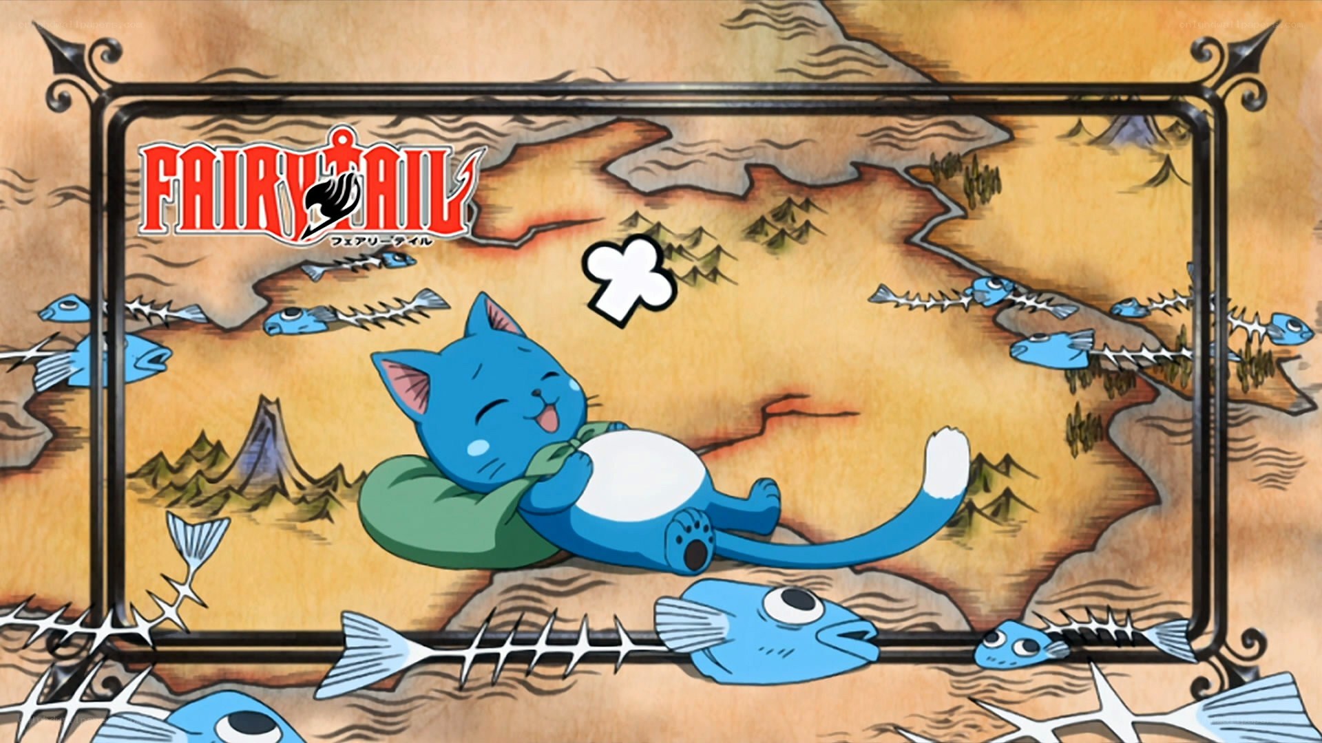 Happy blue cat on a map