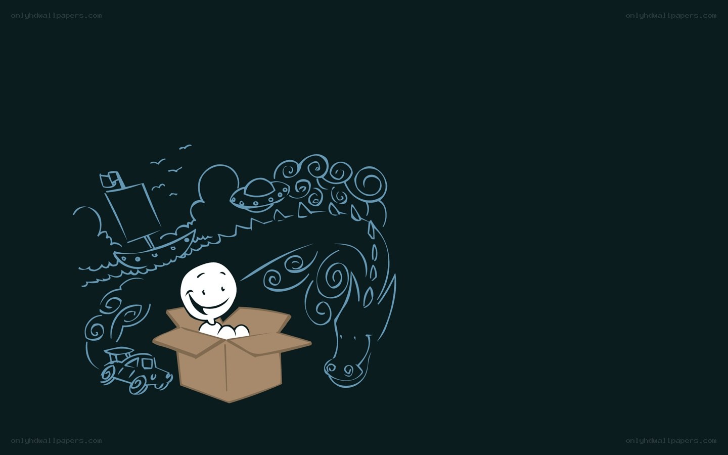 happy character in a box