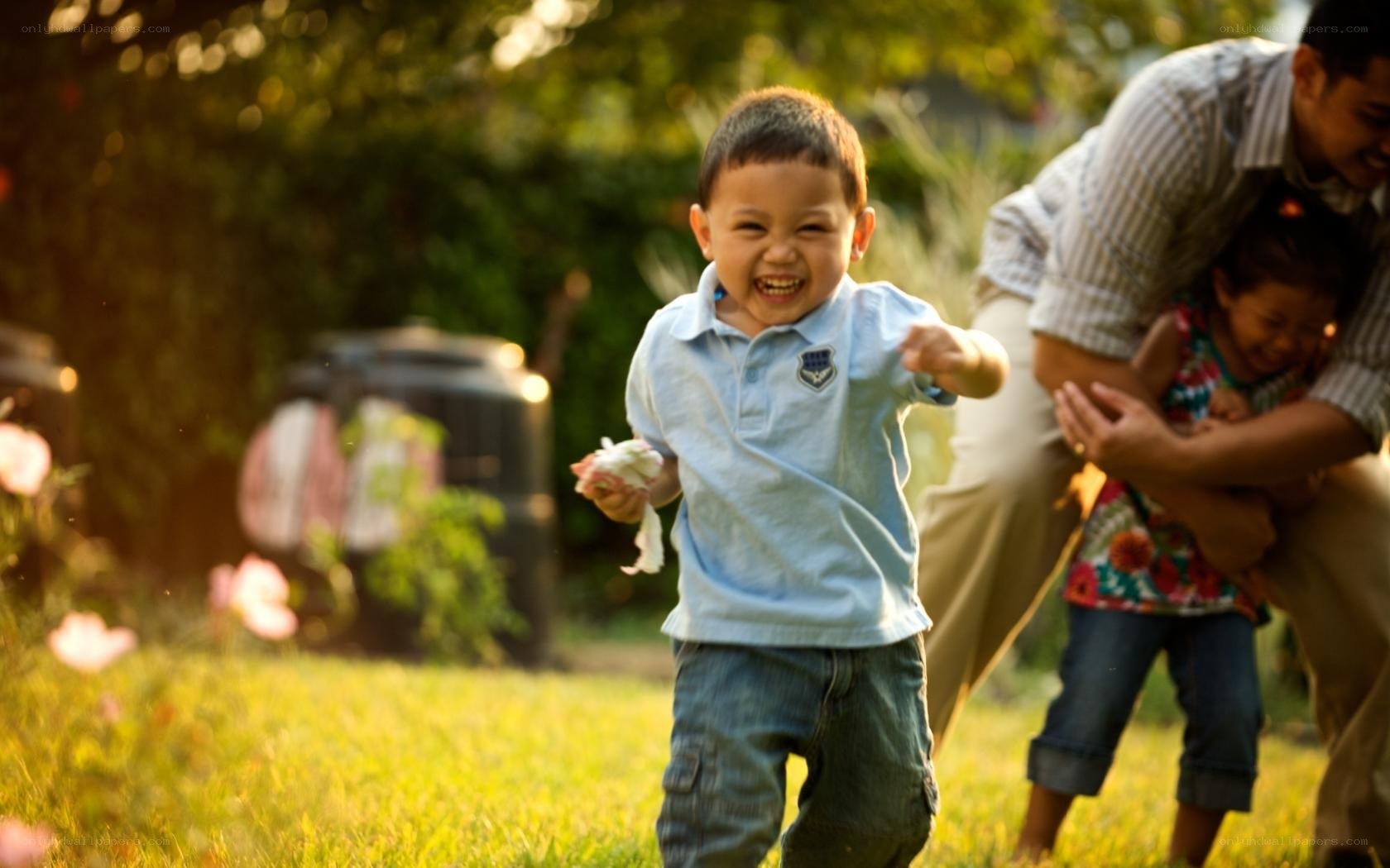 Happy child running in garden