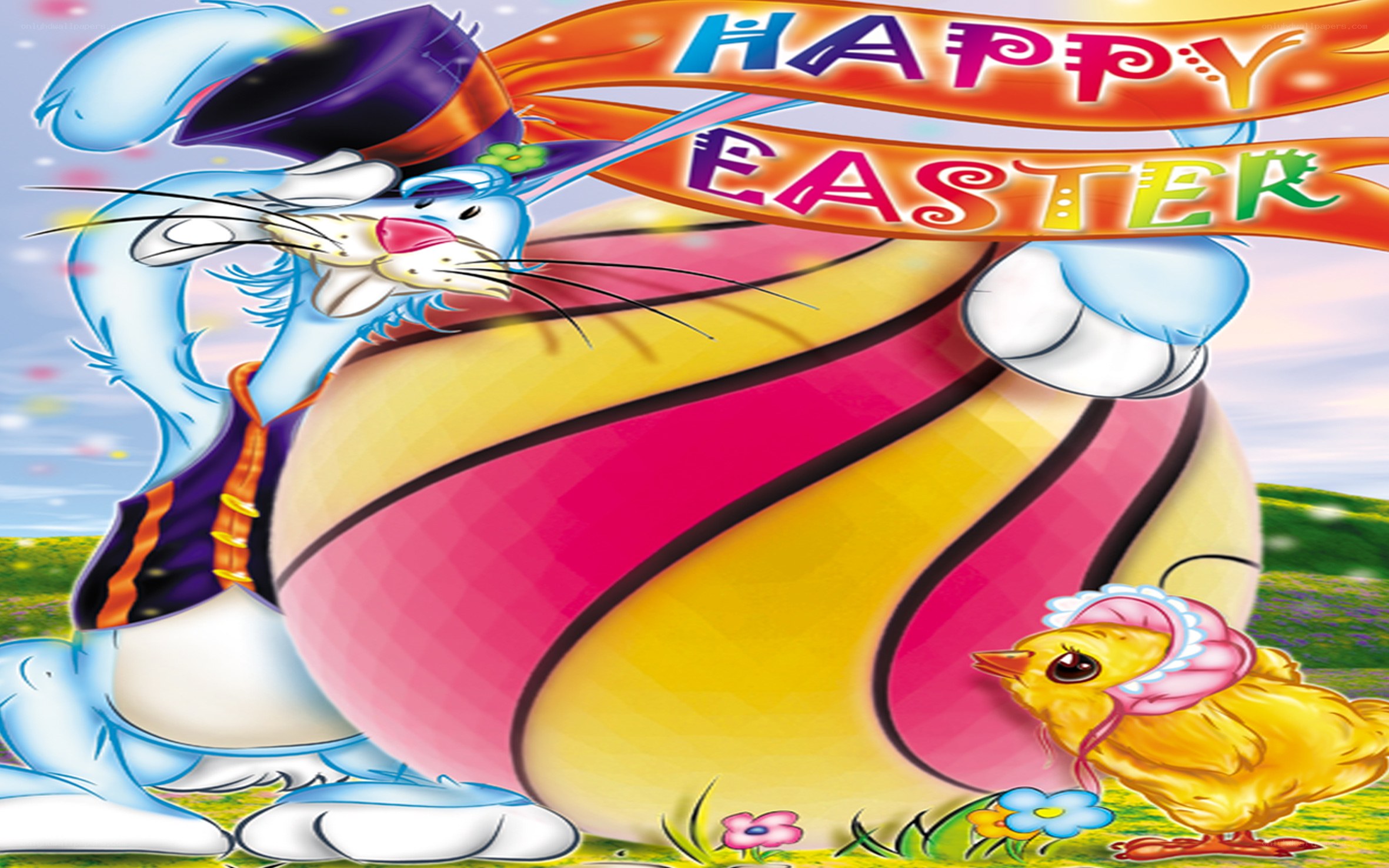 Happy Easter bunny and chick