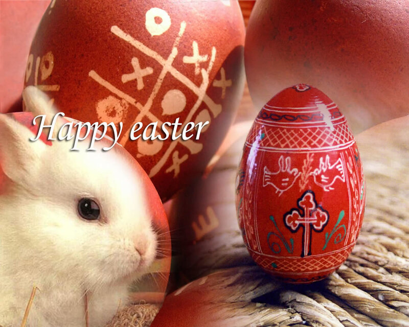 Happy Easter with bunny and eggs