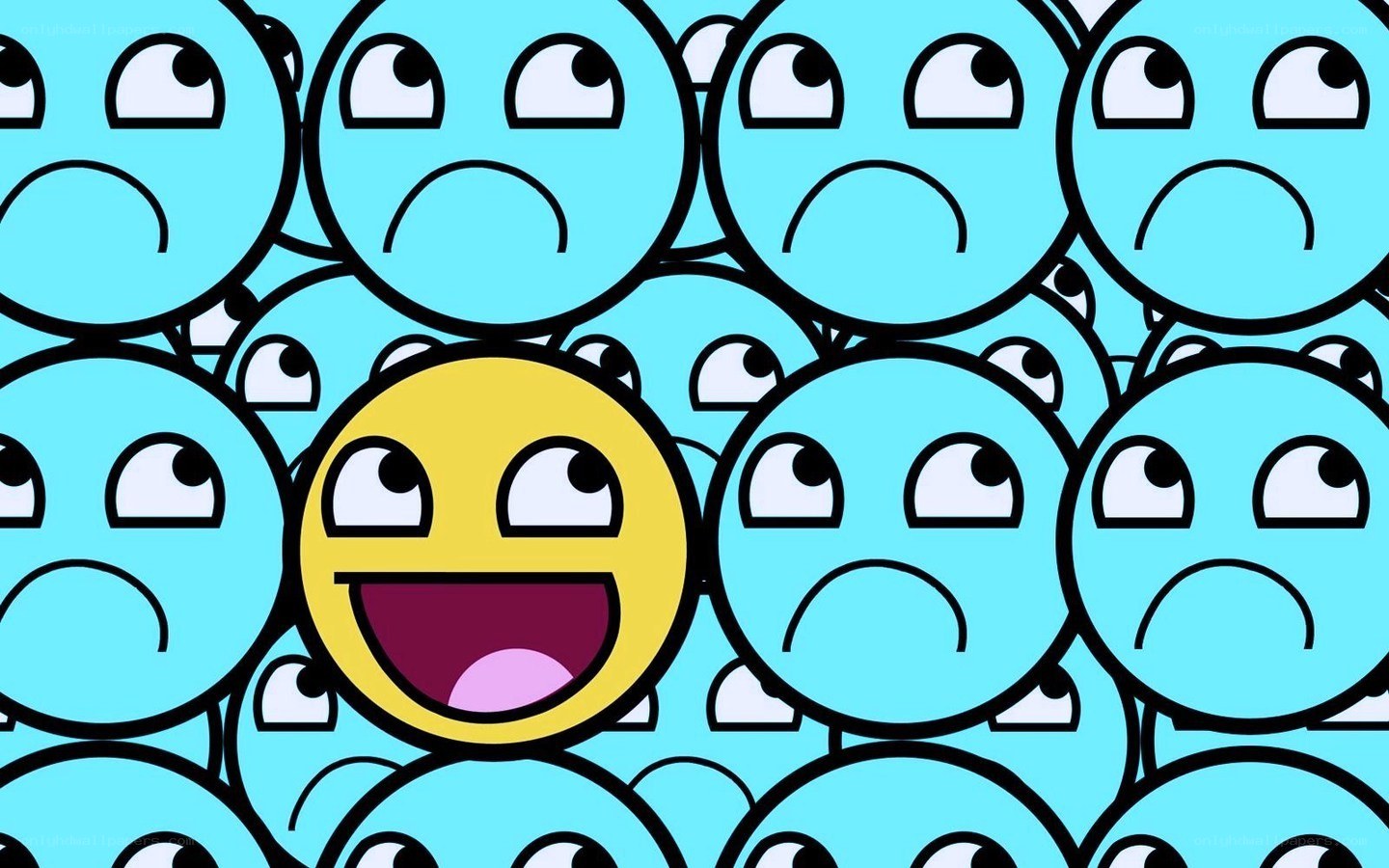 happy face among sad faces
