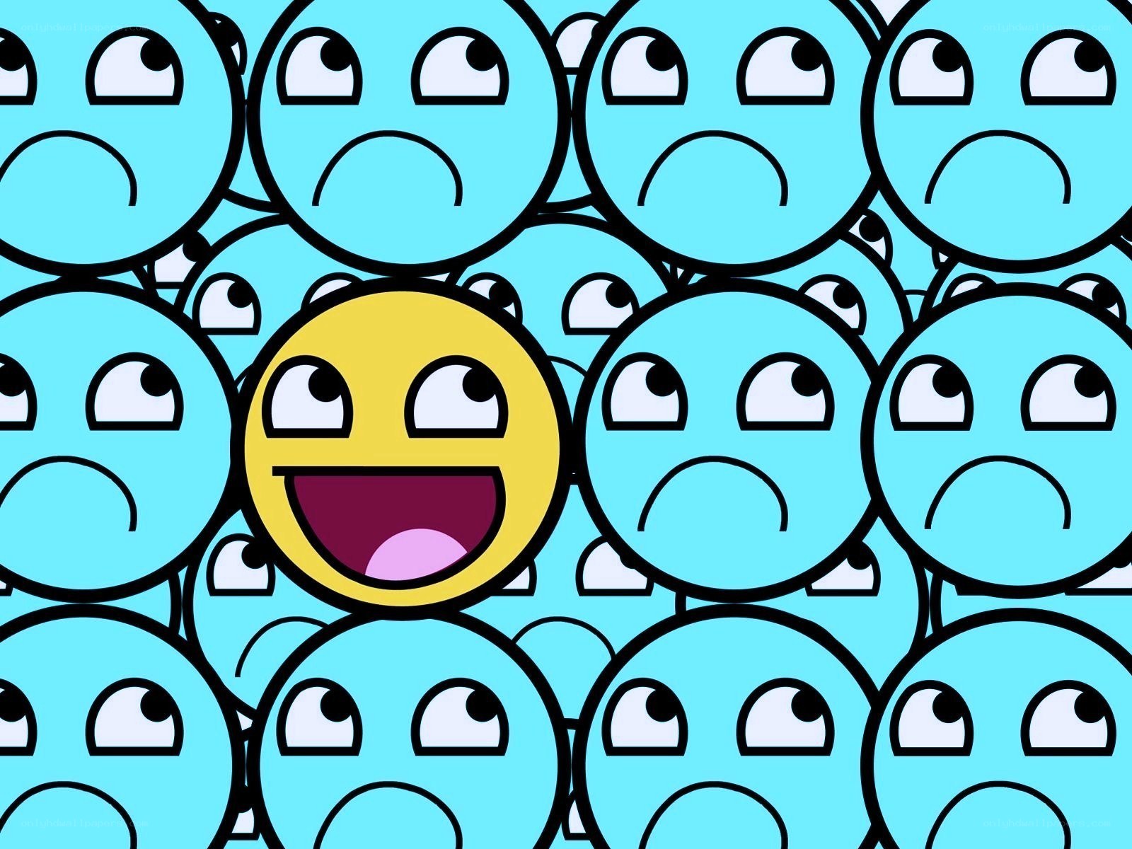 happy face among sad faces