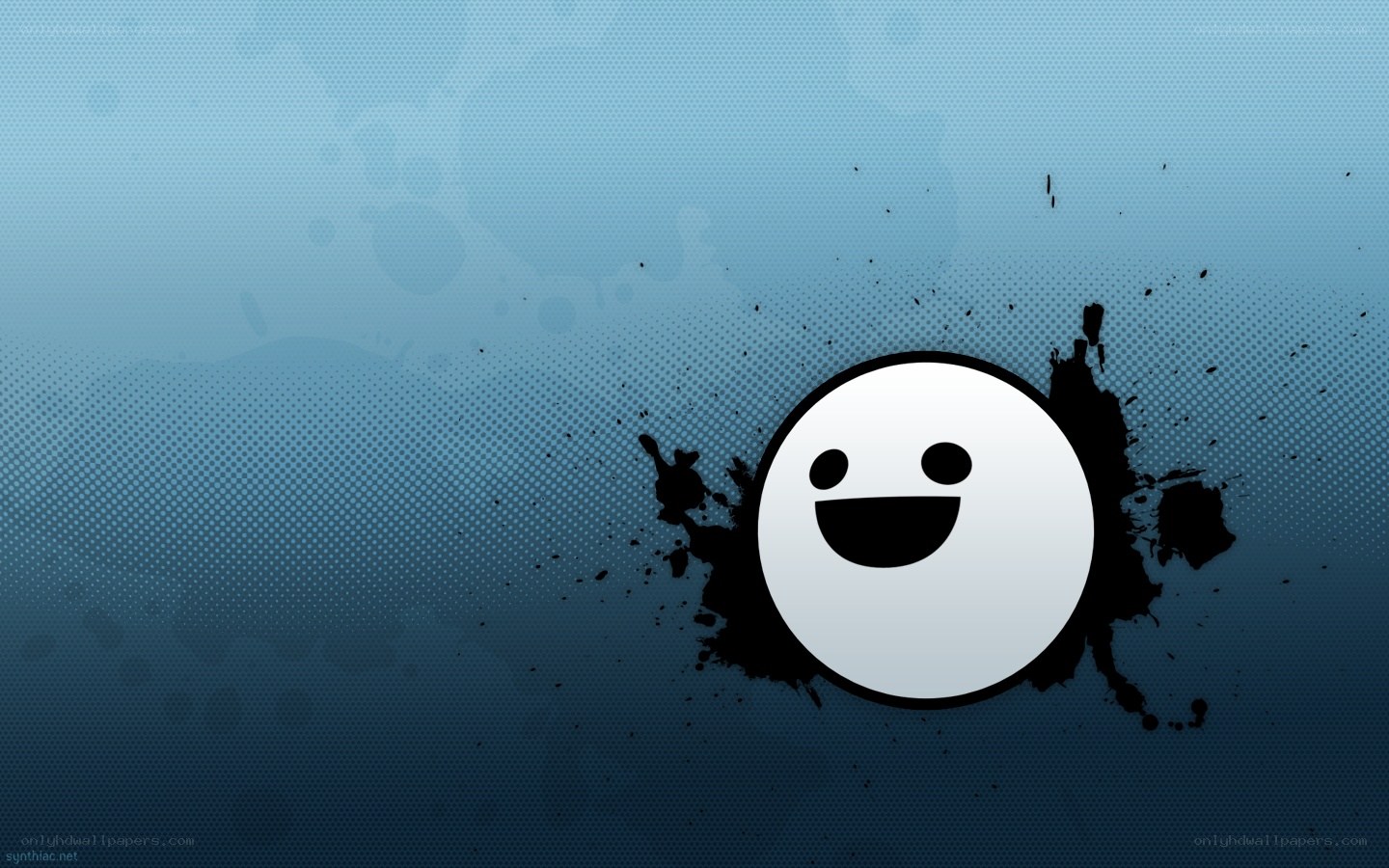 happy face logo on blue