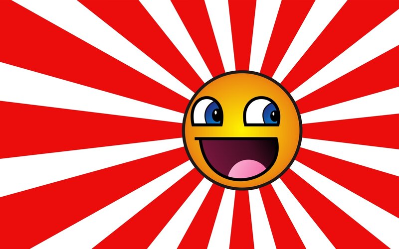 happy face on red and white background