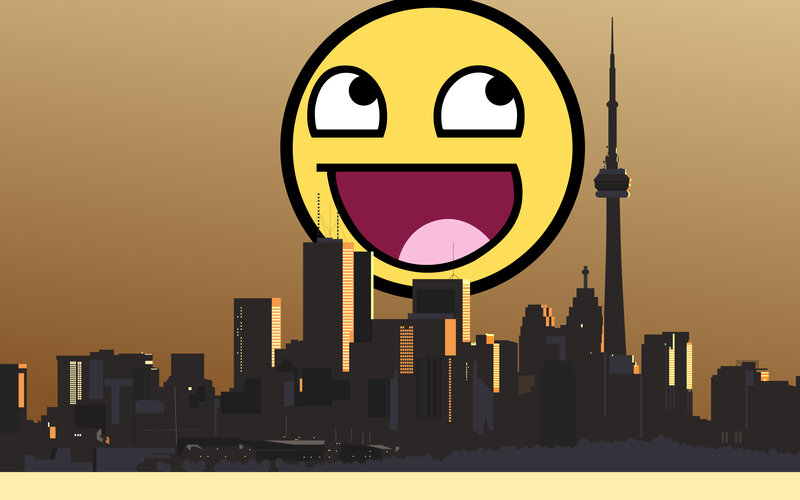 happy face over city skyline