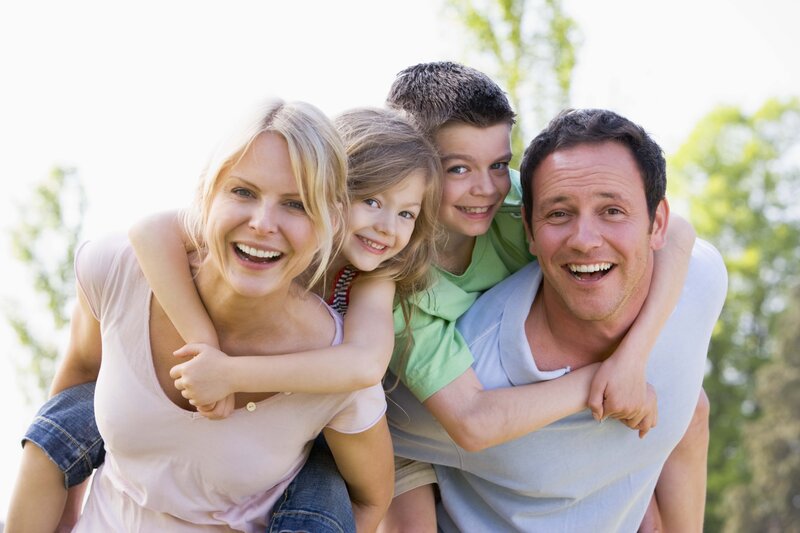 happy family piggyback ride