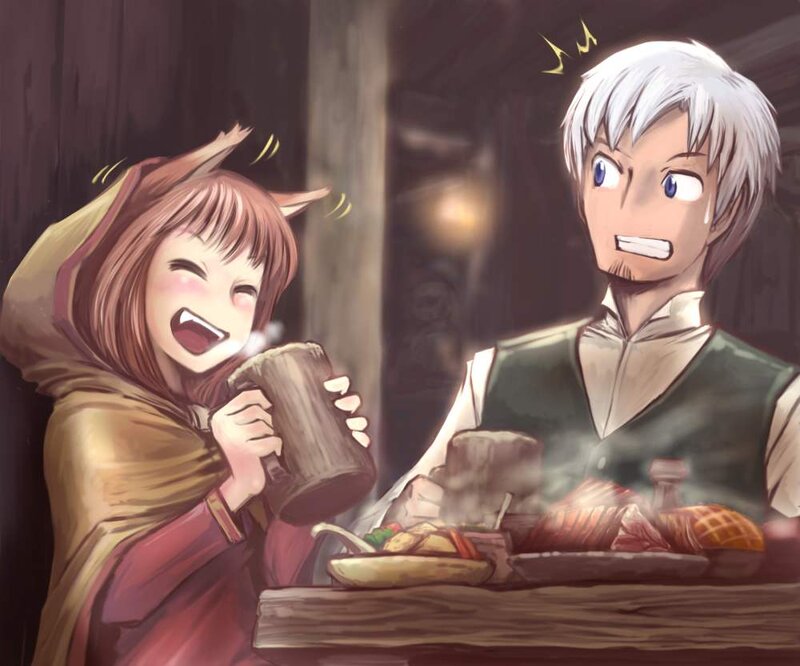 Happy fox girl at a tavern