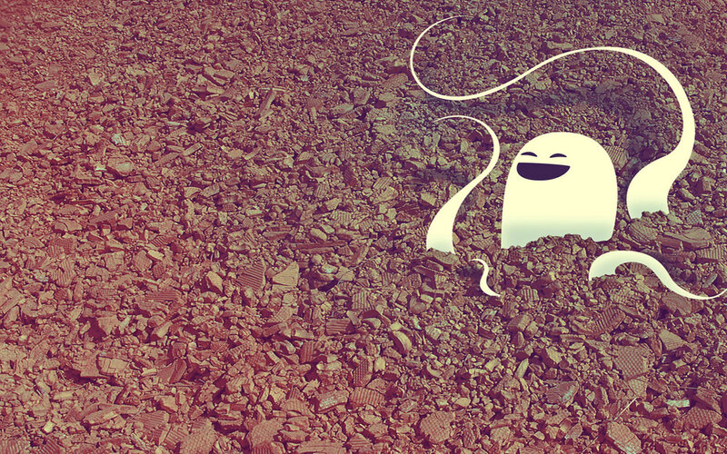 happy ghost on rubble