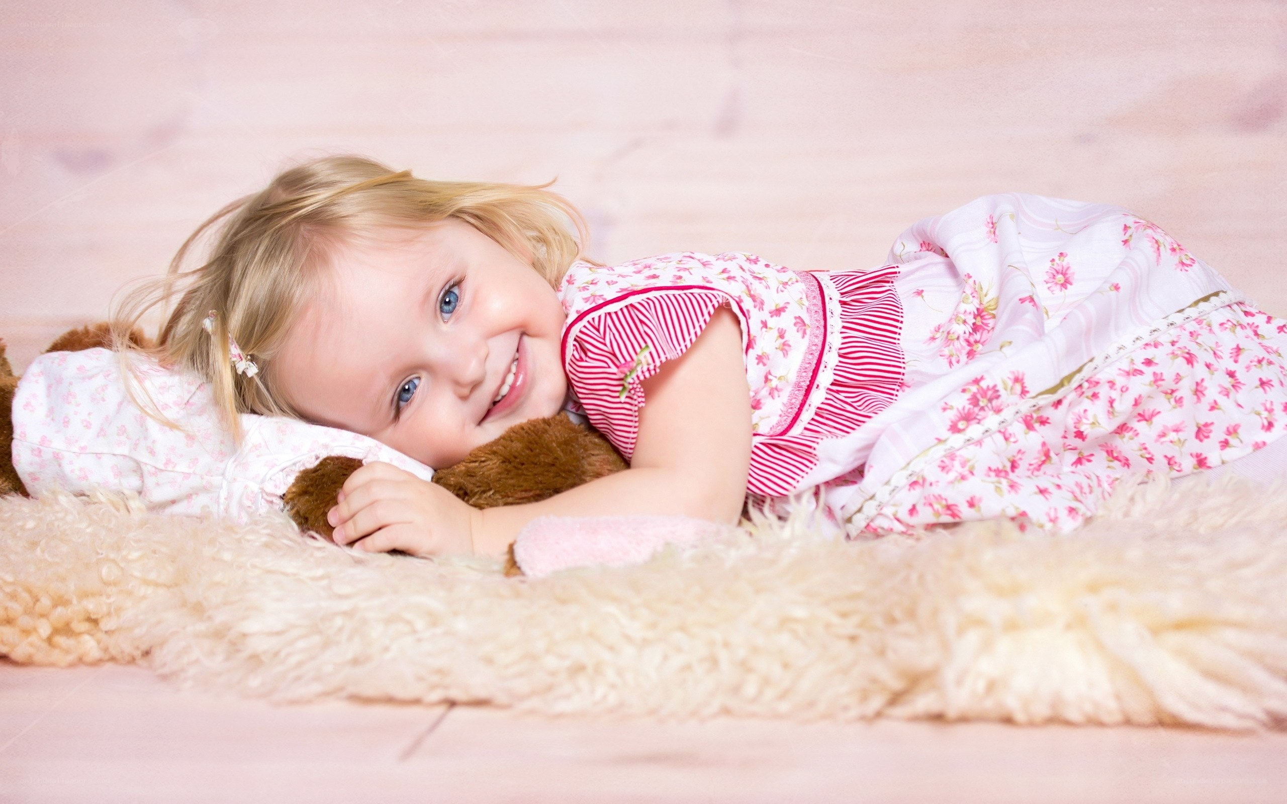 happy girl with teddy bear