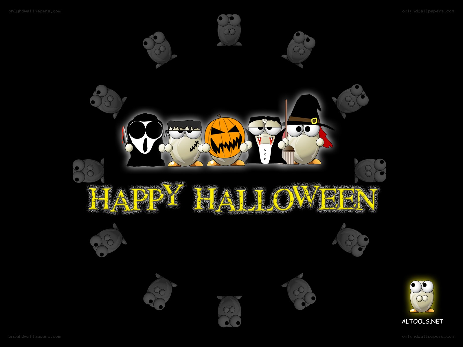 Happy Halloween cartoon characters