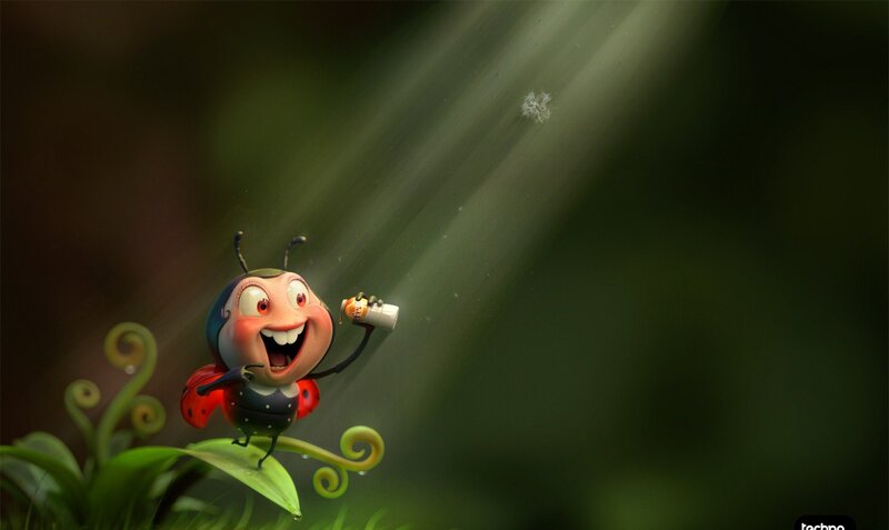 happy ladybug with a drink