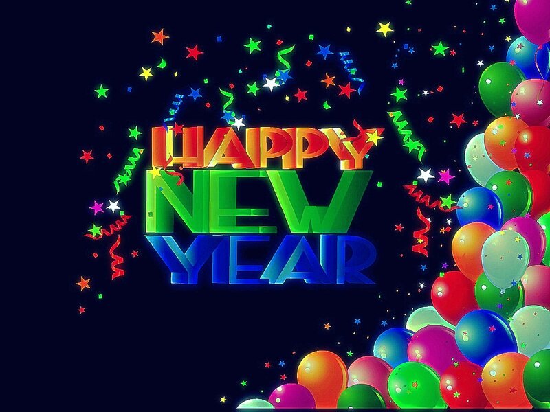 Happy New Year Graphic — Black, Celebratory