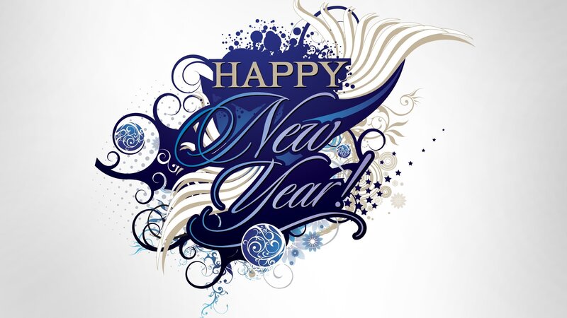Happy New Year Graphic — Blue, Festive, Vector Art, Swirls