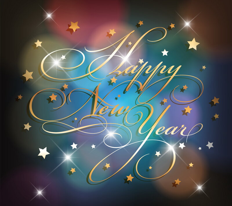 Happy New Year Text — Blue, Celebratory, Digital Art
