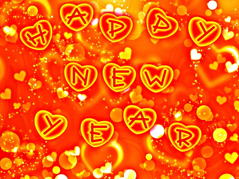 Happy New Year Text — Red, Festive, Digital Art