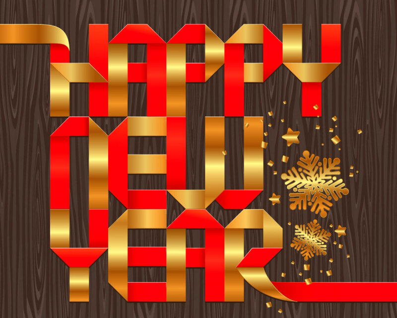 Happy New Year Text — Red, Festive