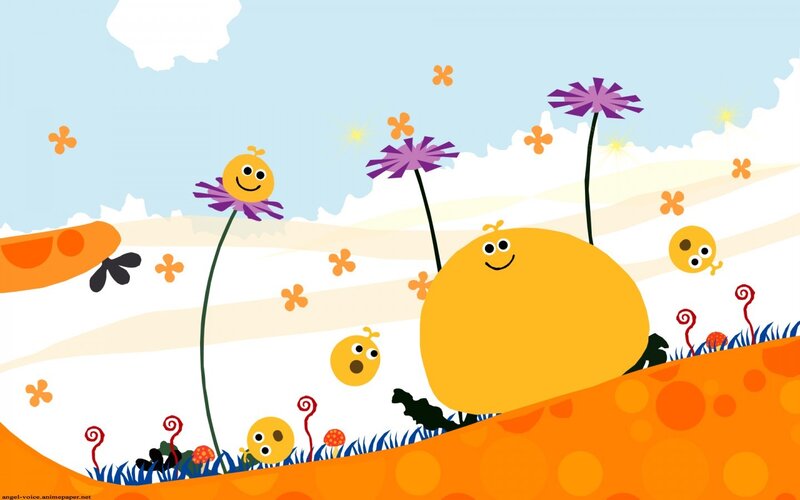 Happy yellow creatures in a colorful field