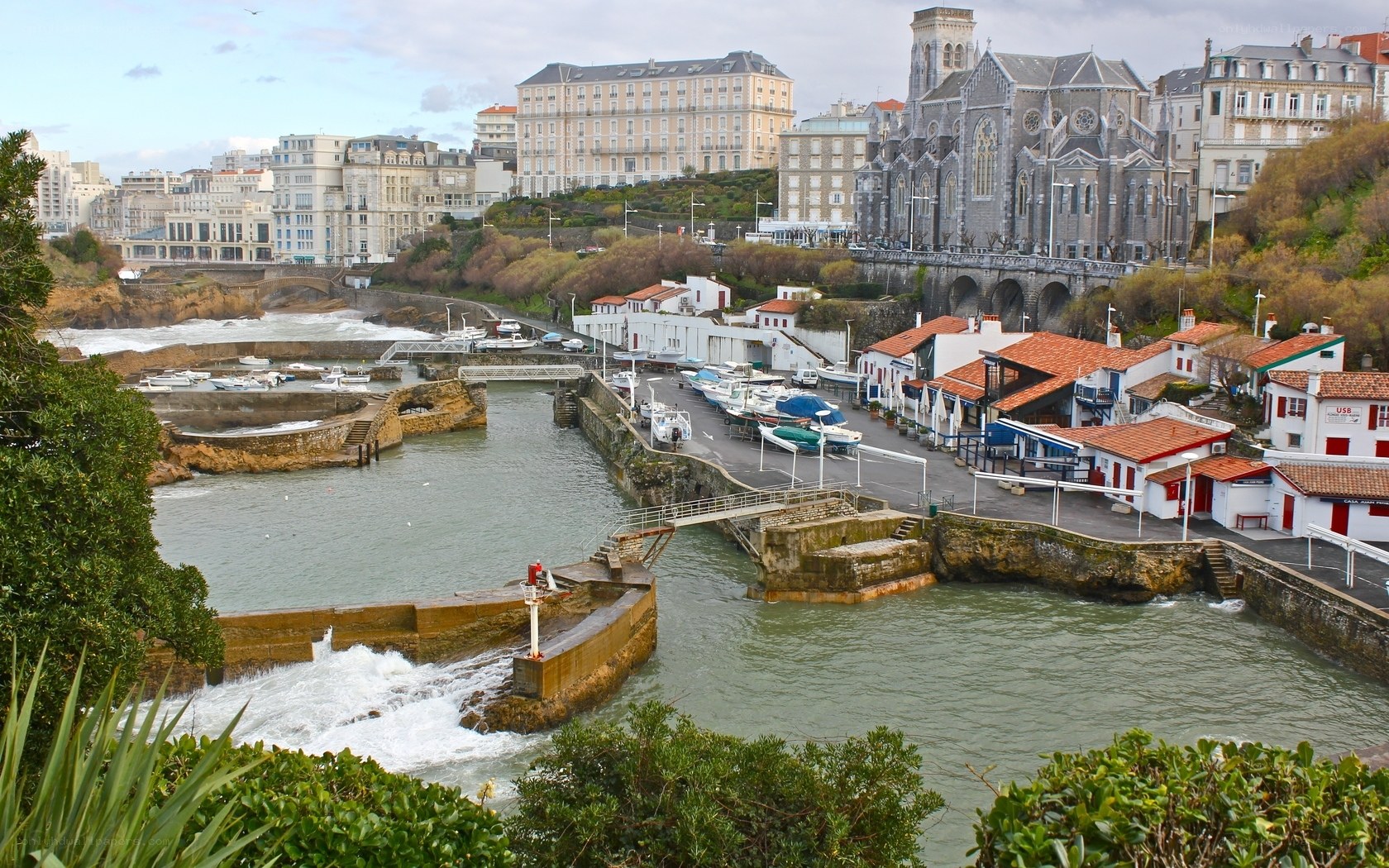 harbor and church in biarritz