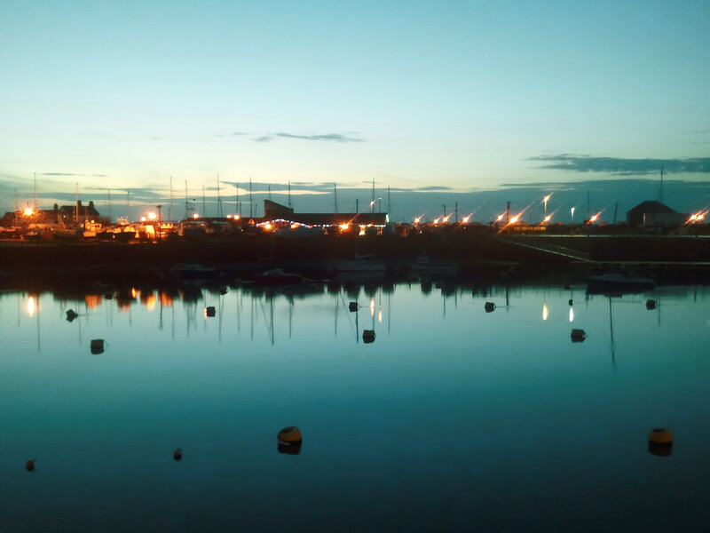 Harbor at Dusk — Blue, Calm, Sunset