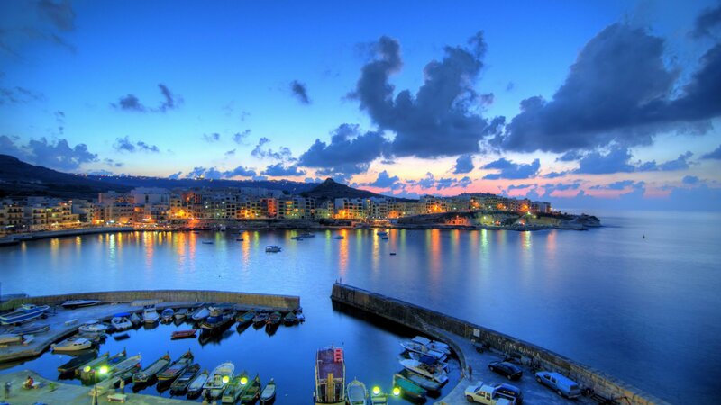 Harbor at Dusk — Blue, Serene, Photograph