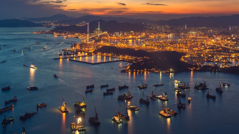 Harbor at Dusk — Orange, Dramatic