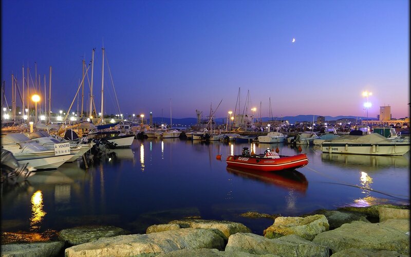 harbor at dusk with boats