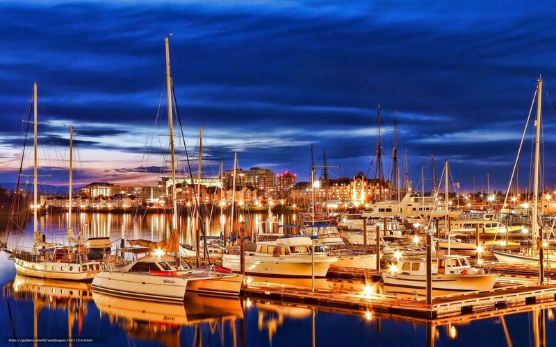 Harbor at dusk with boats
