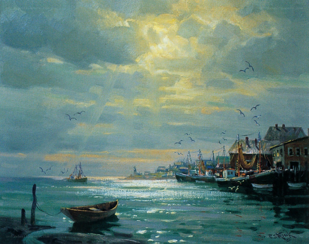 Harbor at Dusk with Boats