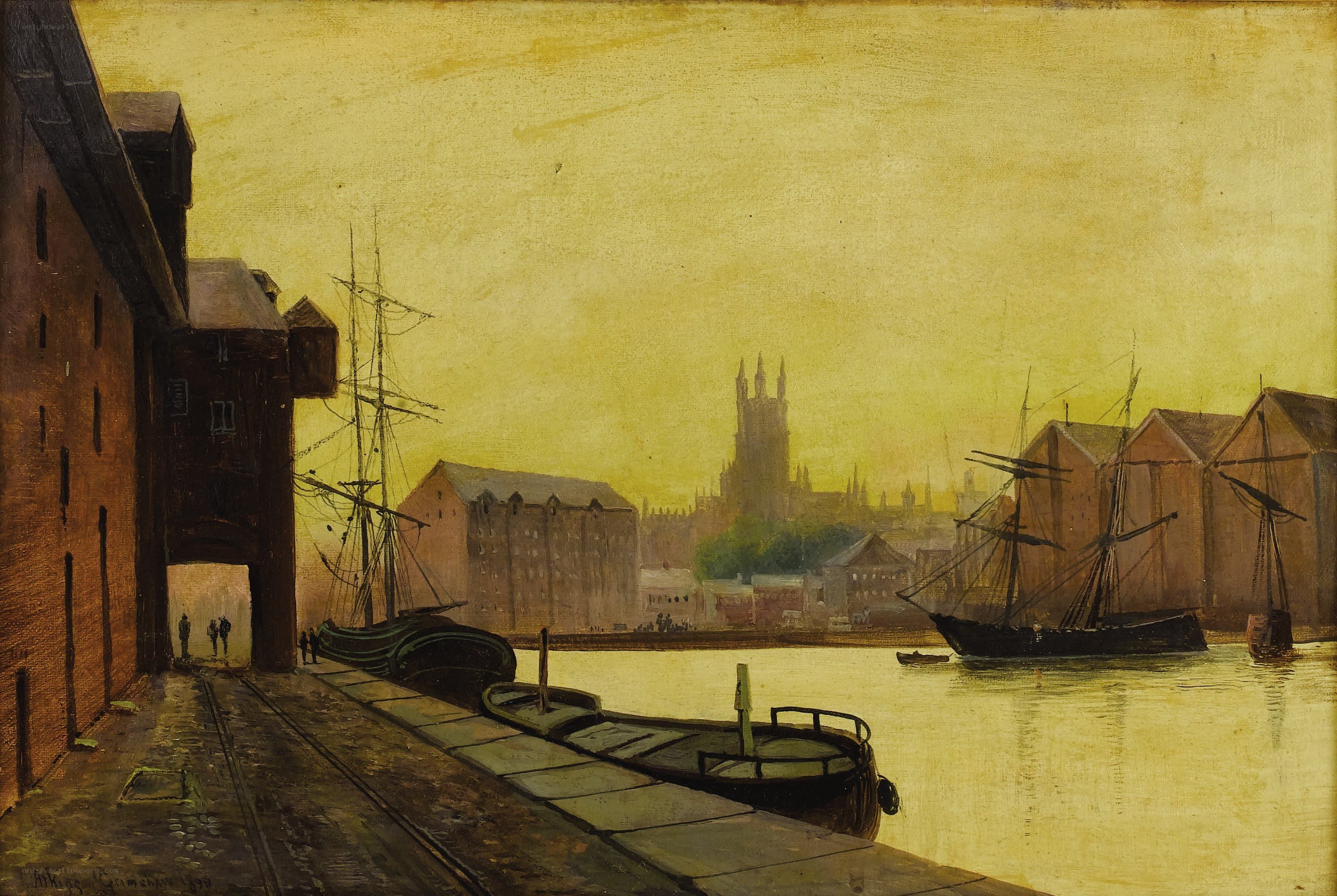 Harbor at Dusk with Cathedral