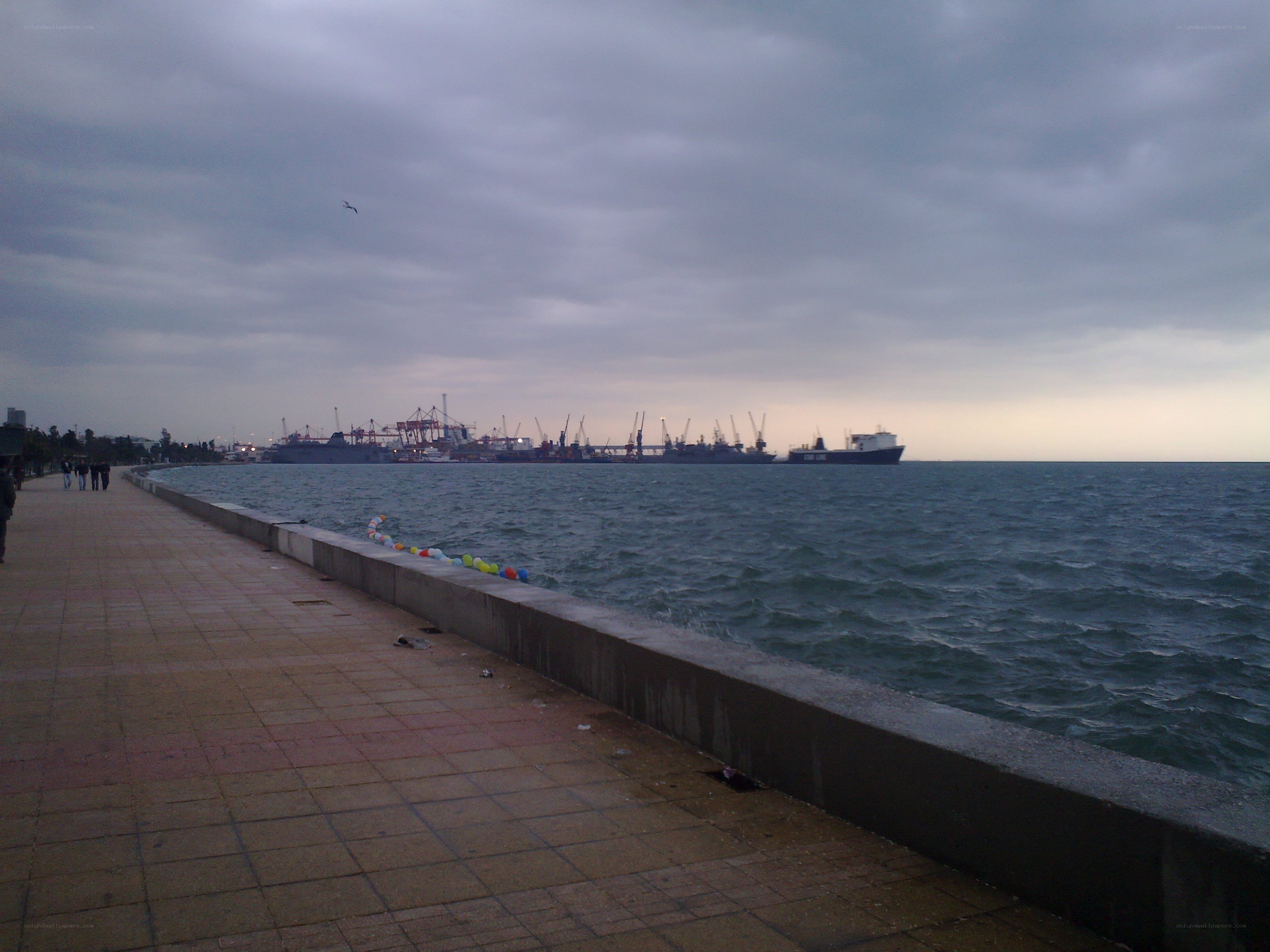 Harbor at dusk with ships