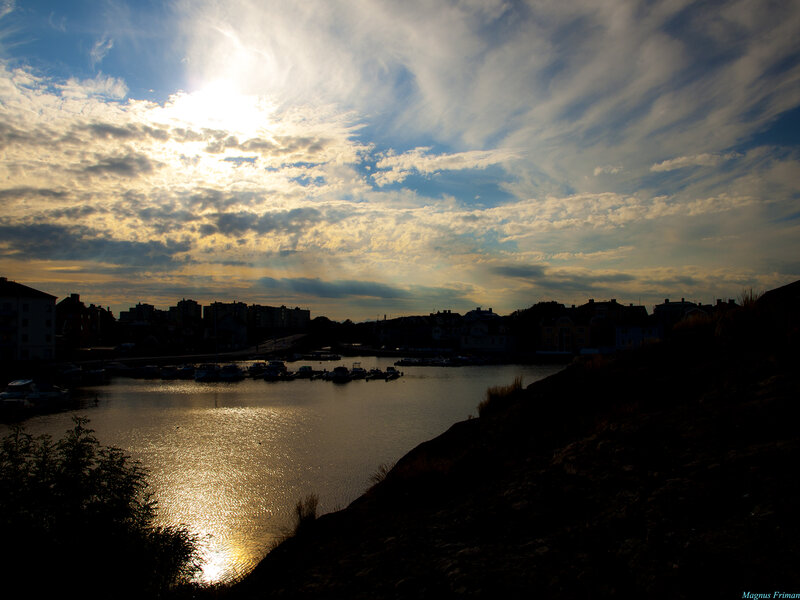 Harbor at Sunset — Blue, Dramatic, Photograph