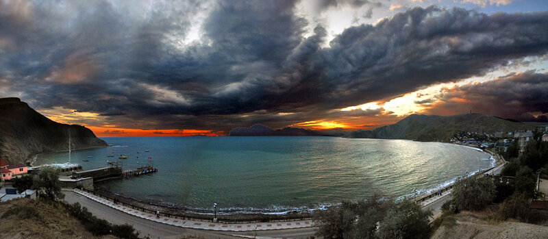 Harbor at Sunset — Orange, Dramatic, Photograph