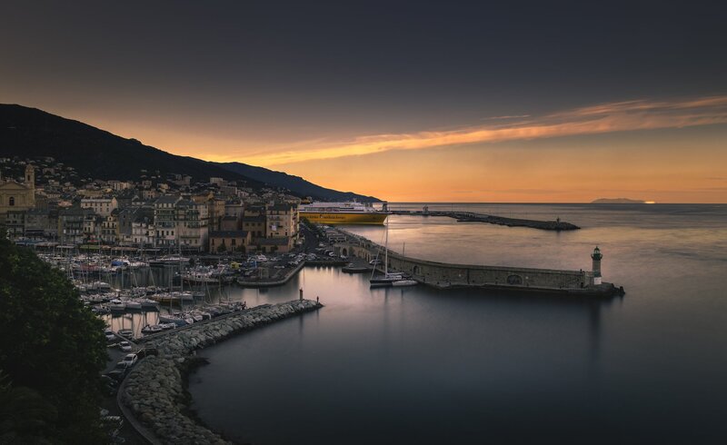 Harbor at Sunset — Orange, Serene, Photograph, Town