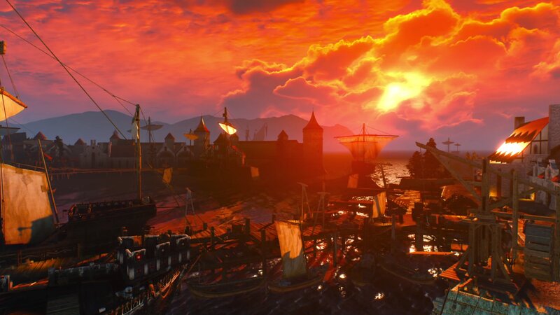 Harbor at Sunset — Red