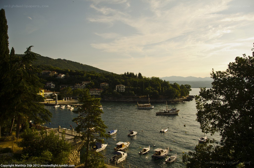 harbor at sunset with boats