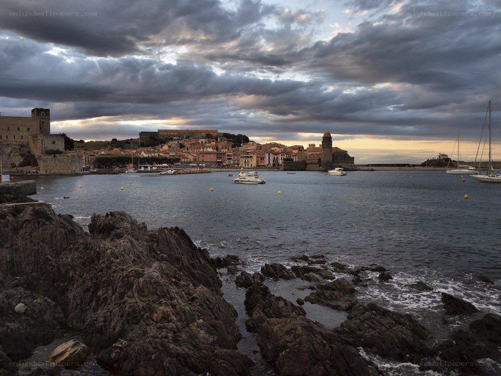 harbor town at dusk