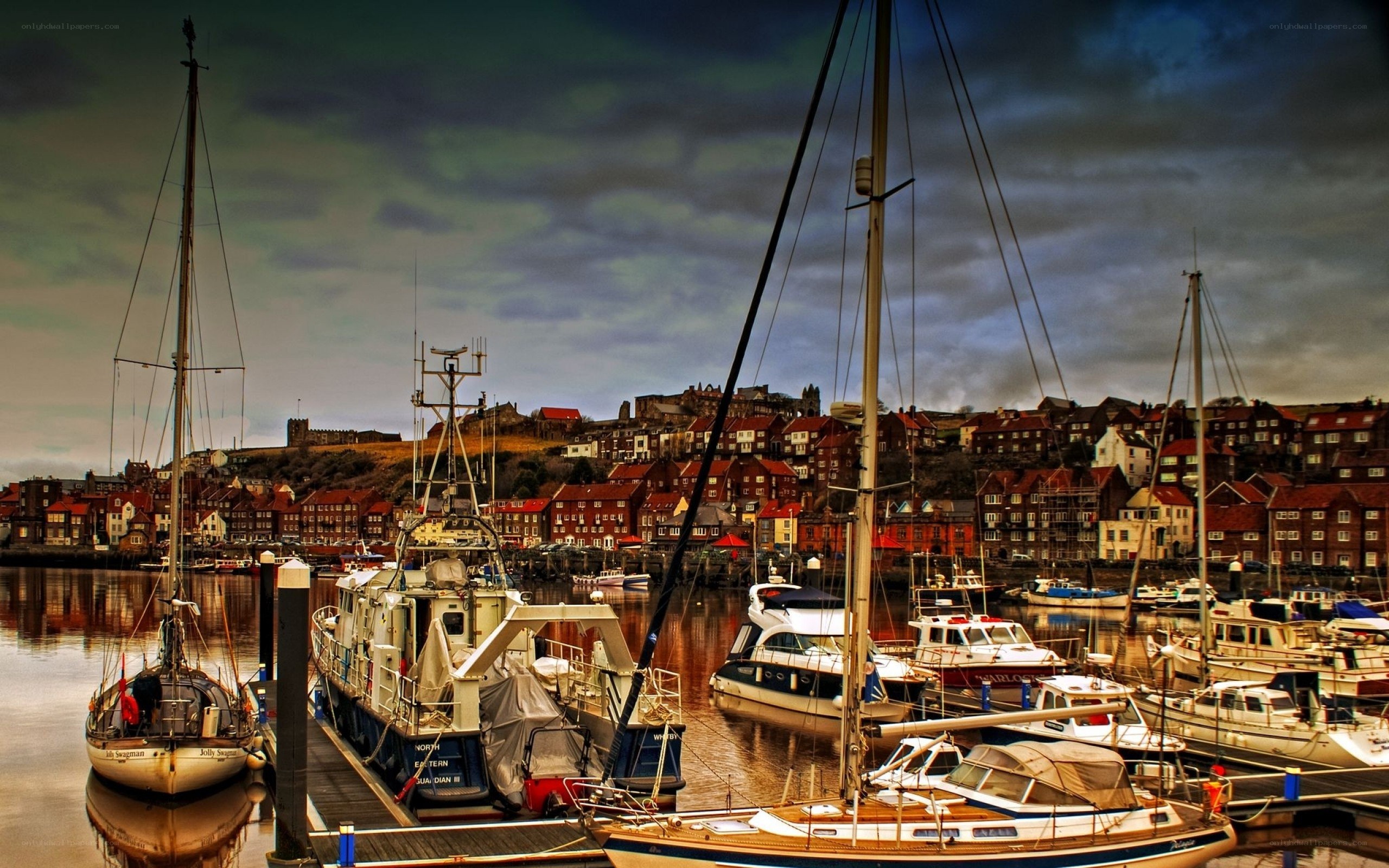 Harbor town at dusk