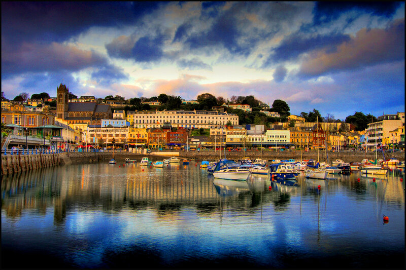 Harbor Town at Dusk — Blue, Dramatic