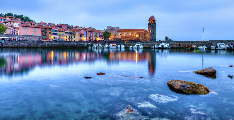 Harbor Town at Dusk — Blue, Serene, Photograph