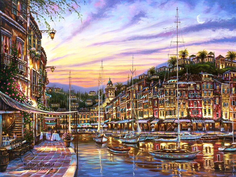 Harbor Town at Dusk — Purple
