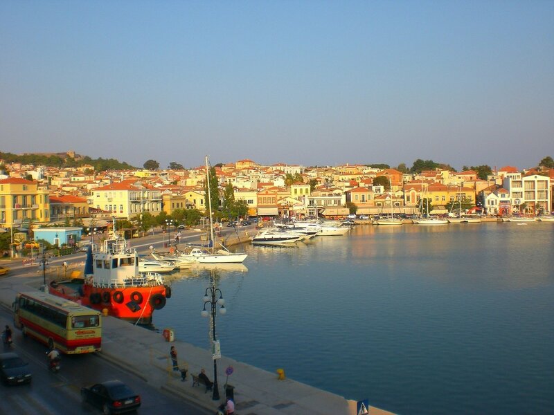 harbor town at sunset