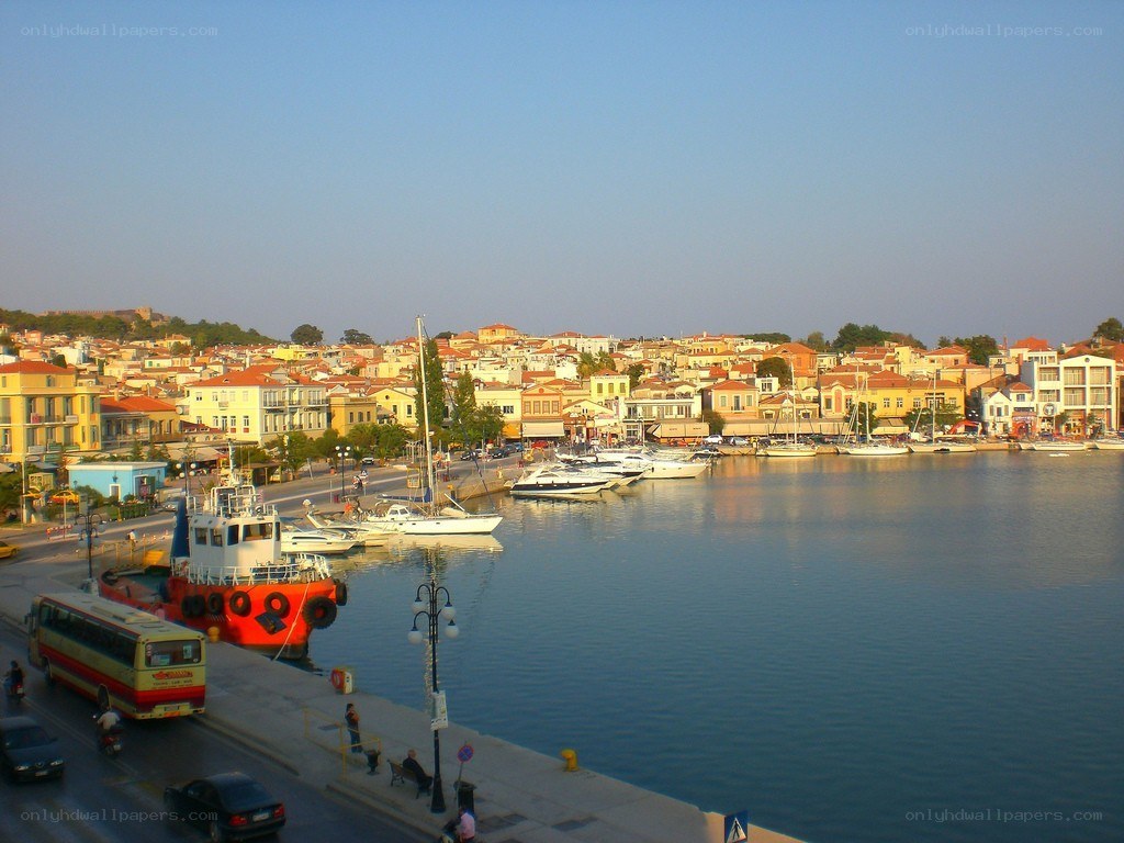 harbor town at sunset