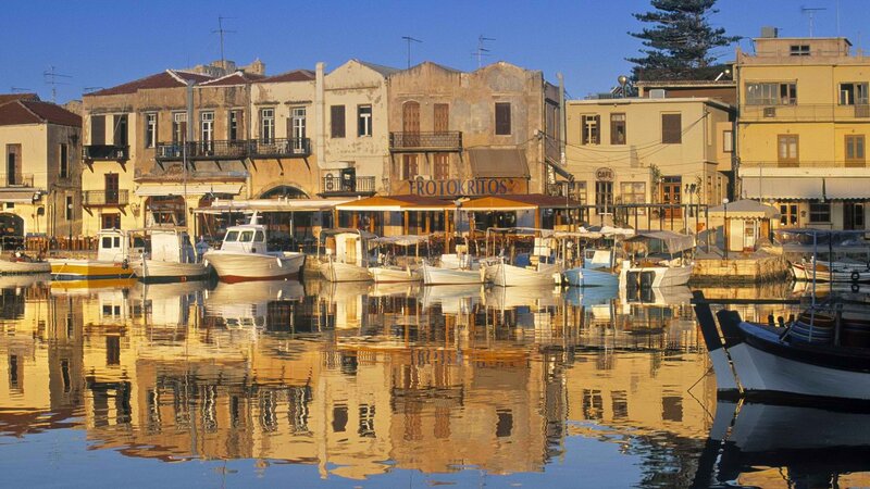 harbor town at sunset