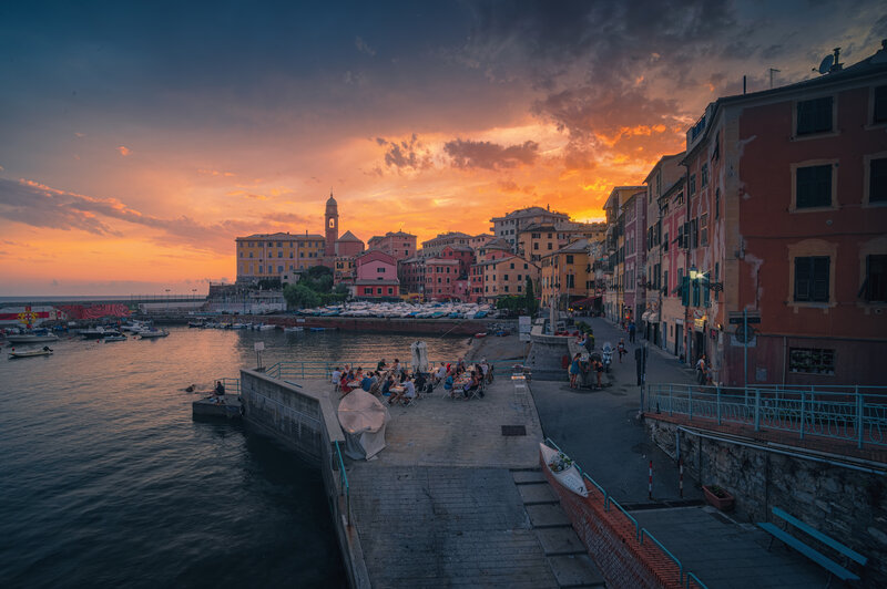 Harbor Town at Sunset — Orange, Dramatic