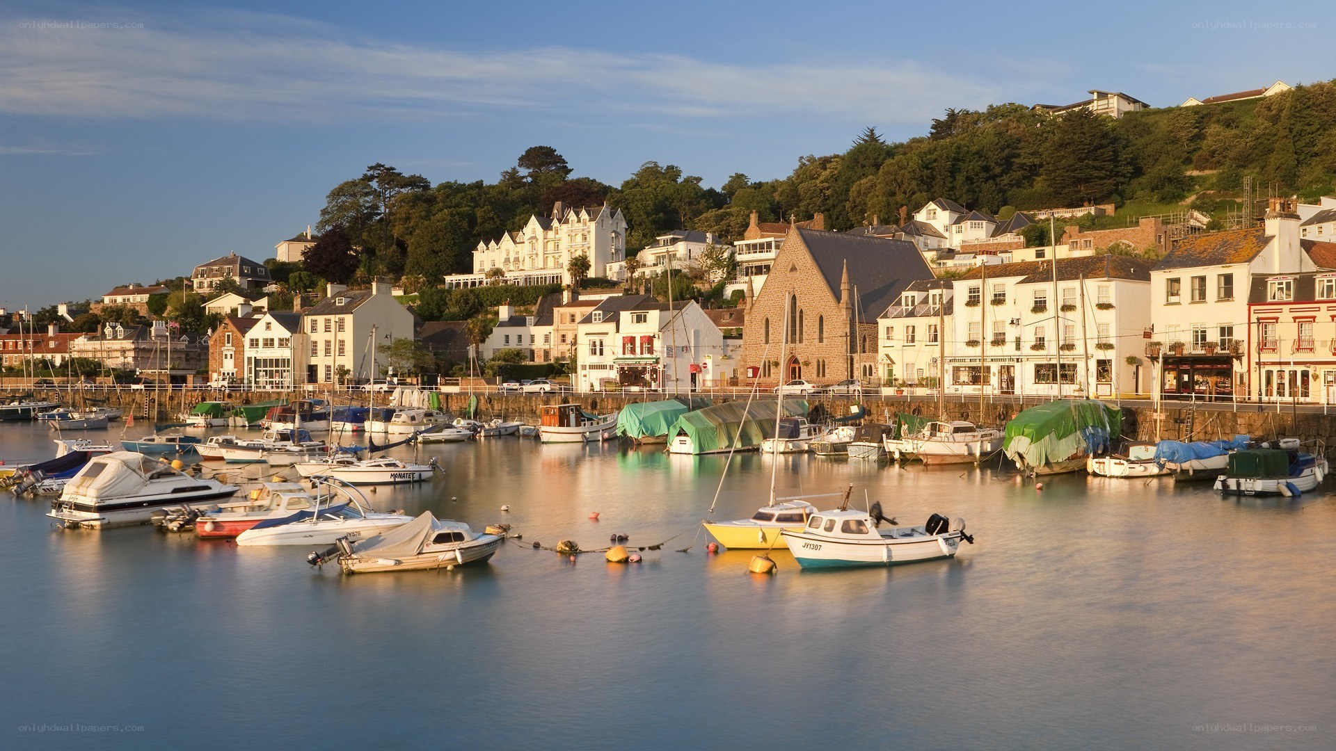 harbor town at sunset