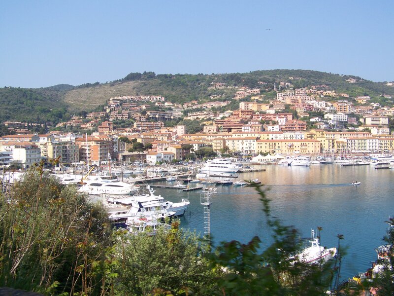 Harbor Town on Hillside — Blue