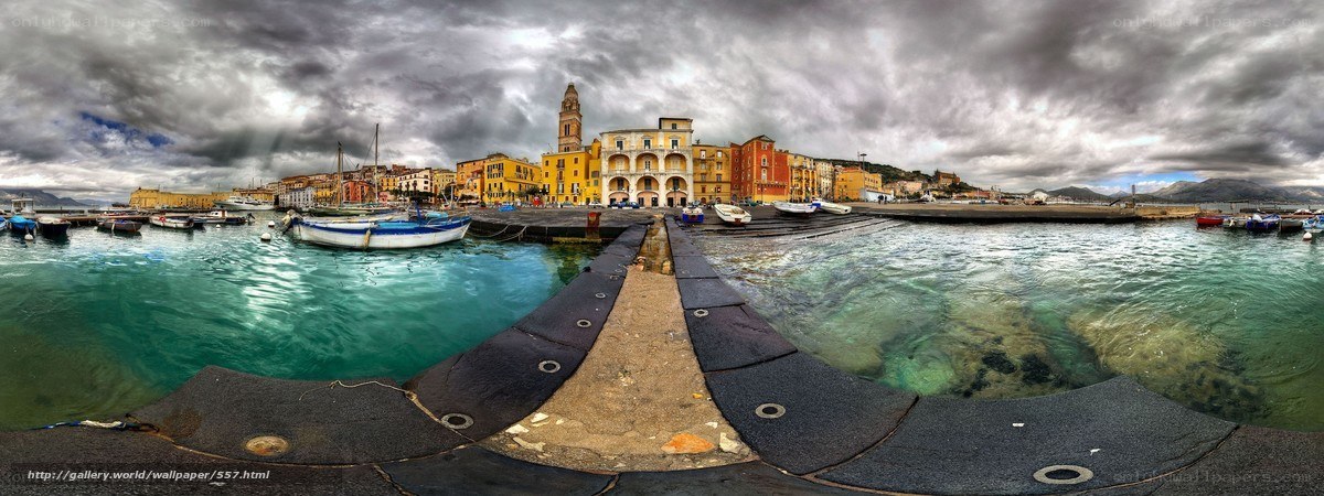 harbor town under stormy sky