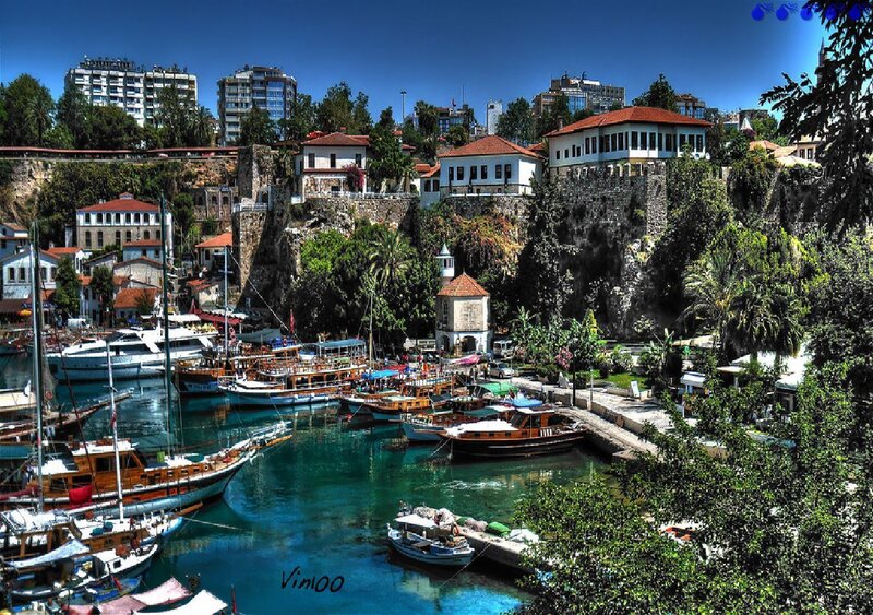 harbor town with boats and buildings