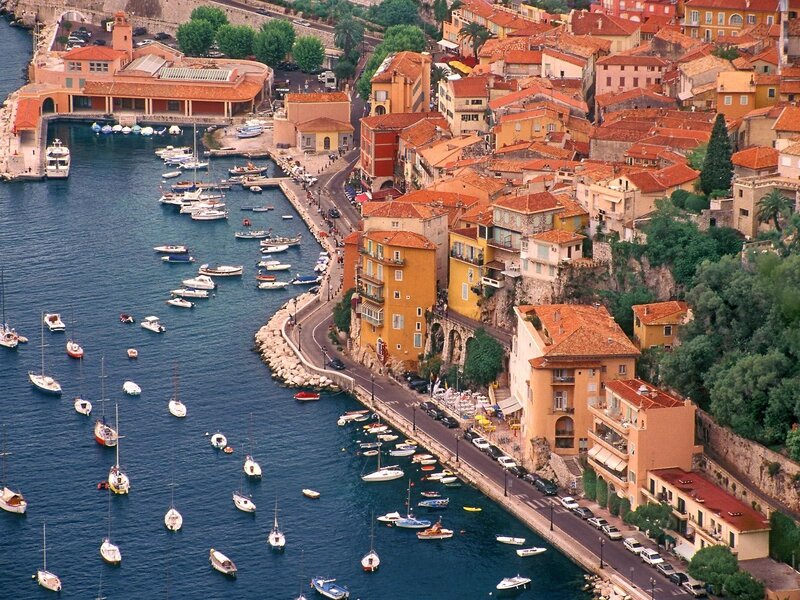 Harbor Town with Boats — Blue, Serene, Afternoon